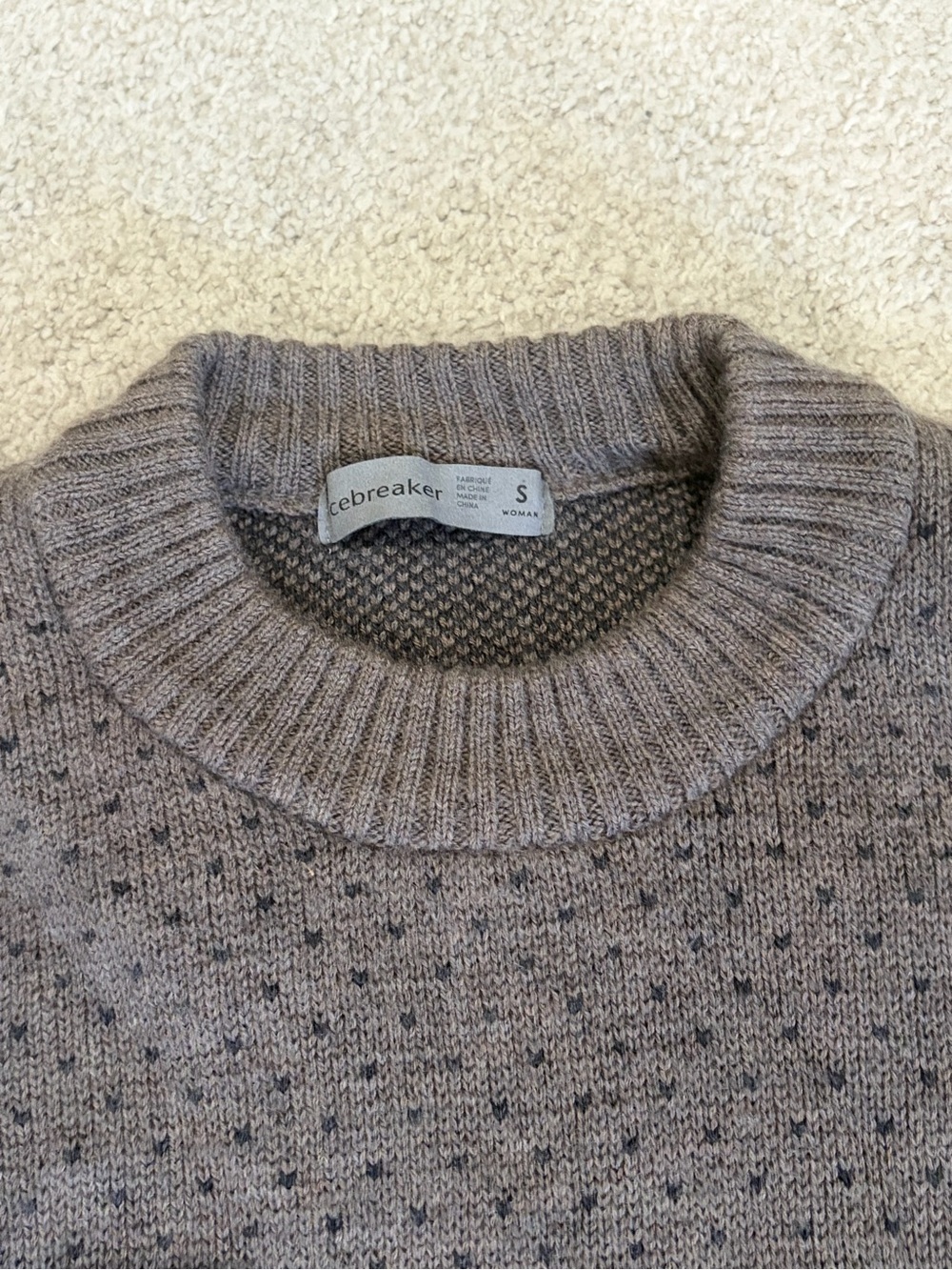 Icebreaker Sweater, Women’s Long Sleeve S Crewneck Wool Sweater in Greige/Blue - Picture 5 of 11
